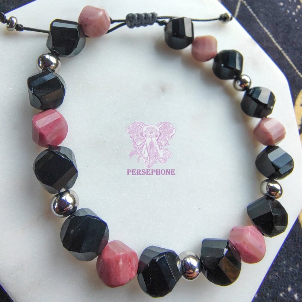 “Antares” Constellarium Bracelet | Rhodonite & Onyx | Adjustable | Protection |